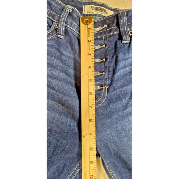 Rock & Roll Denim High Rise Trouser Flare Jeans Womens 27x34 Button Fly Stretch - Picture 13 of 16